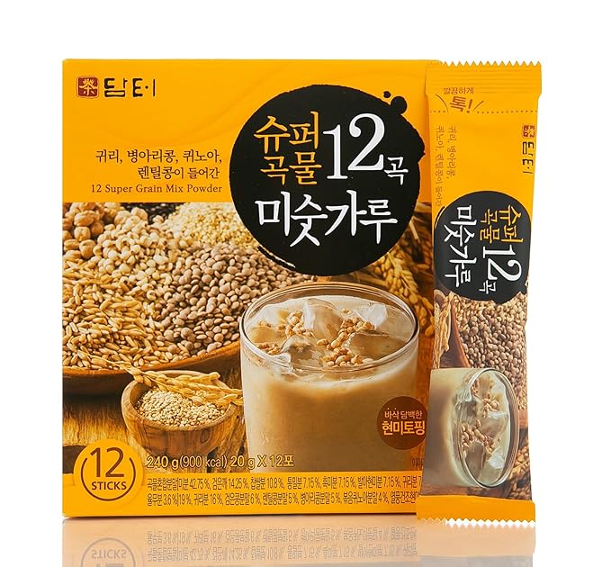 Damtuh Misugaru – Korean 12 Super Grain Mix Powder, Traditional Multigrain Meal Replacement Shake, Nutritious Korean Mixed Grain Powder Drink, 20g x 12 Sticks