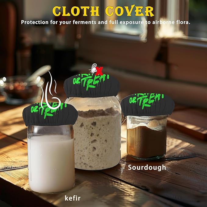 Sourdough Starter Cloth Covers Jars, Halloween Trick or Treat Or Kombucha Kefir Fermentation Cheese Fabric Lids,Gifts for Women Baker Fit Jars Mouth from 3-4 inch, 5 Pack