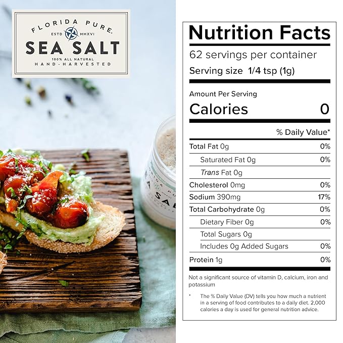 FLORIDA PURE Garlic Sea Salt 80+ Mineral Sea Salt Unrefined Garlic Salt, Non Iodized, Natural Sea Salt for Baking, Cooking, Seasoning & Enhancing Taste, Rich in Taste Flaky Sea Salt (1.8 oz Jar)