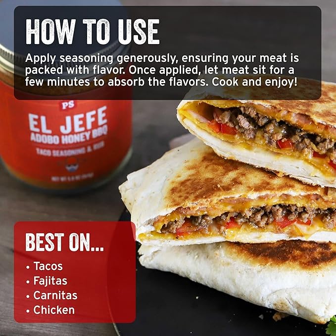 PS Seasoning El Jefe - Adobo Honey Spice Blend & Adobo All-Purpose Seasoning Dry Rub for Tacos, Fajitas, Chicken, Pork, Beef - Mexican Street Taco Seasoning Mix for Grilling, Smoking, Baking, Roasting