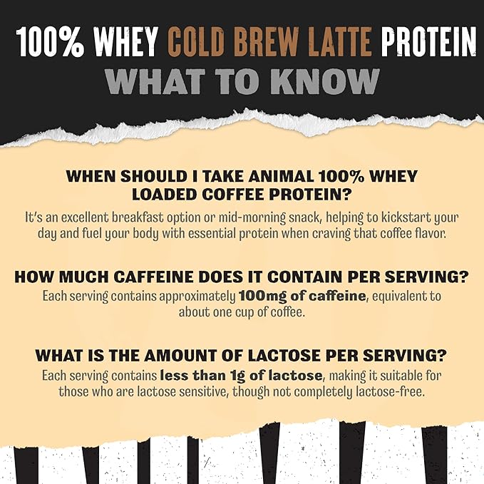 Animal 100% Whey Protein Powder Instant Iced Coffee ??Real Coffee for Preworkout, Post Workout Whey Blend + 20g of Protein Shake, 120mg of Caffeine Meal Replacement with BCAA ??Cold Brew Latte, 1 lb