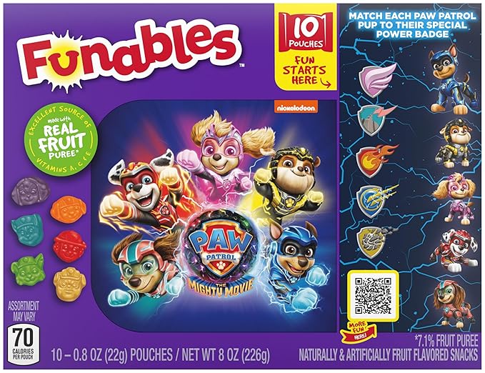 Funables Fruit Snacks, Paw Patrol Shaped Fruit Flavored Snacks, 0.8 Ounce Pouches (Pack of 30)