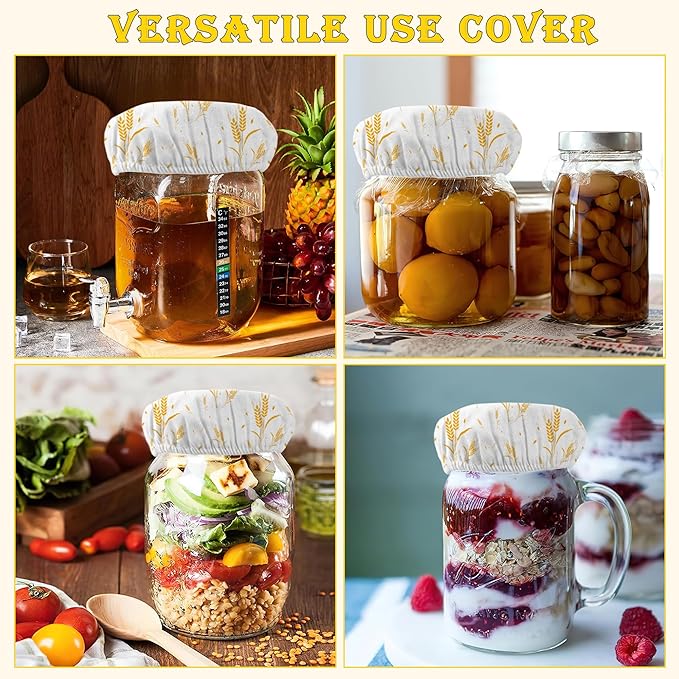 Wheat Harvest Bread 5-Pack Cloth Covers for Sourdough Starter Jar, Cloth Covers Reusable Lid Top Cover Sourdough Proofing Bread Fermentation Baking Supplies for 3-4 Inch Jar Mouth
