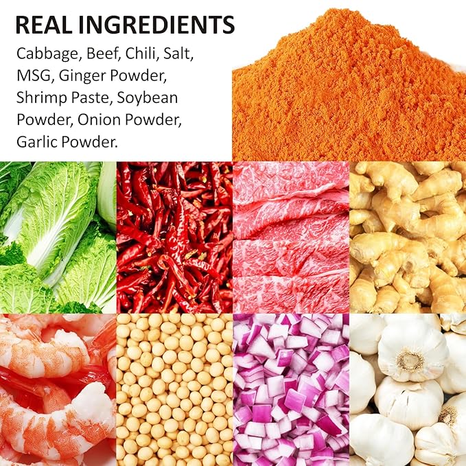 Yimi Kimchi and Beef Seasoning Mix, Spicy Flavor, Finely Ground Powder for Stew, Soup, Noodles, Vegetables, Tteokbokki, BBQ and More, Korean Style, 9 Oz