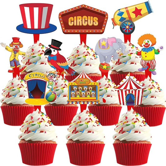 40 Pcs Circus Toppers - Carnival & Circus Party Decorations - Perfect for Cupcake, Cake & Baby Shower