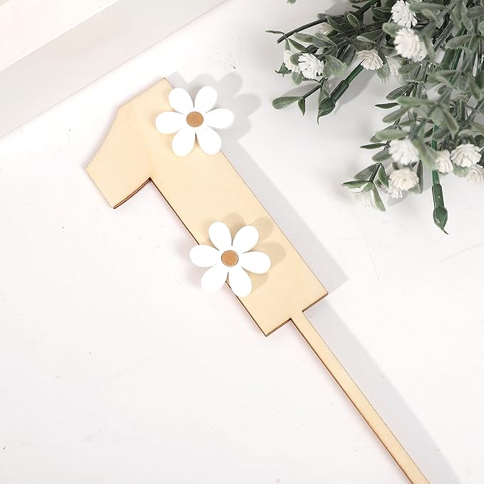 Wooden Daisy Cake Topper for 1st Birthday - Boho, Retro Groovy Party Decor, Wooden Cake Decorating Supplies, First Anniversary