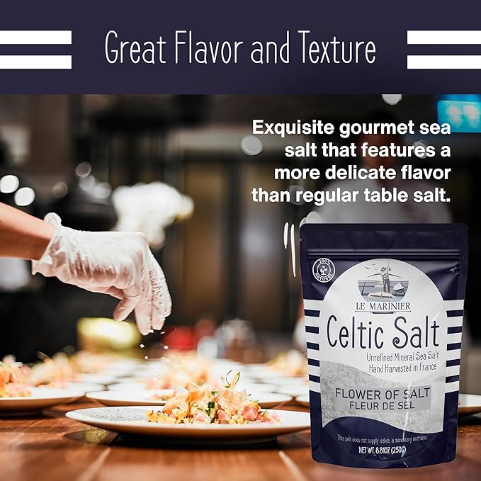 Le Marinier Fleur de Sel 0.6lb - 8.81oz. French Sea Salt- Flower of Salt. Mineral Rich, Unrefined, 100% Natural, Hand Harvested, Finishing Salt (0.6lb Fleur de Sel)