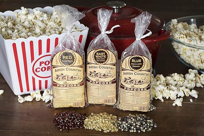 Amish Country Popcorn | Variety Bundles | 3-1 lb Bags | Red - White - Blue Popcorn Kernels | Old Fashioned, Non-GMO and Gluten Free
