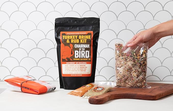Chairman of the Bird Gourmet Turkey Brine Kit ??Premium Brine Mix, Custom BPA-Free XL Brine Bag and 2 Turkey Rub Seasonings ??All Natural Gluten-Free Non-GMO No MSG, 16 Ounces