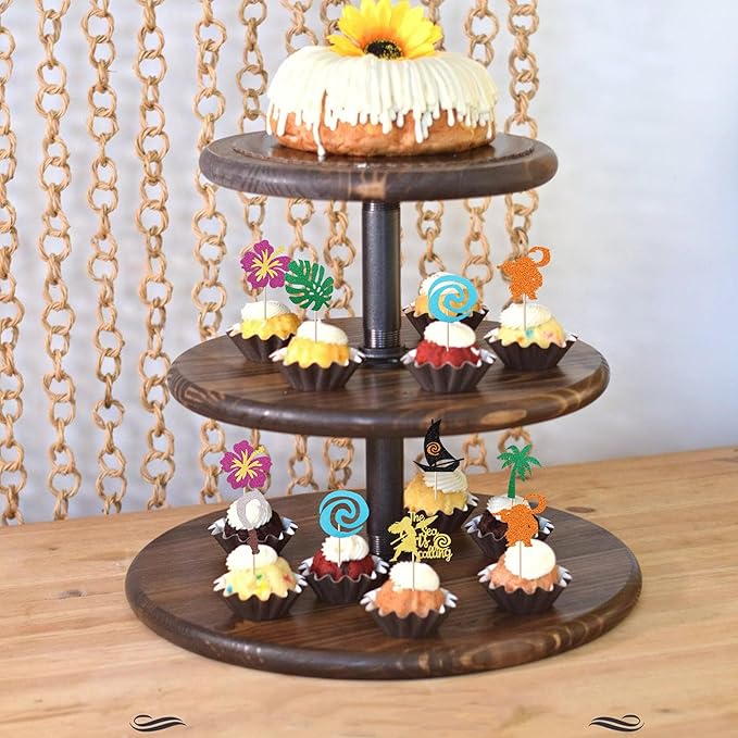 24 Pack Moana Cupcake Toppers Glitter Palm Leaf Moana Cupcake Picks The Sea is Calling Hawaiian Tropical Cake Decorations for Luau Summer Baby Shower Birthday Wedding Party Supplies