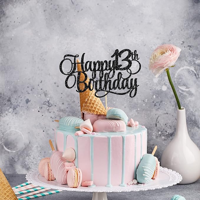 1 Pack Happy 13th Birthday Cake Topper Glitter Number 13 Thirteen Years Old Birthday Cake Pick Decoration for 13th Birthday Celebrating Anniversary Party Supplies Gold