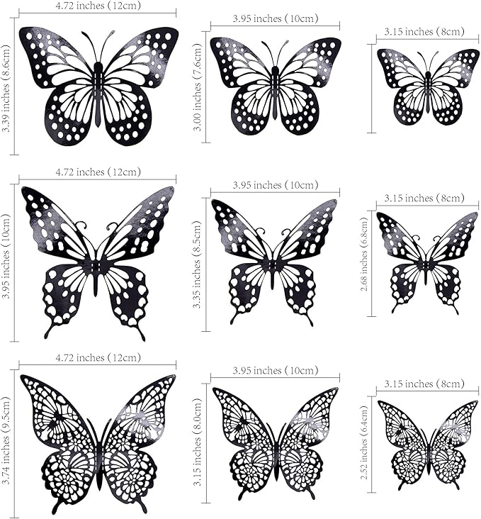 Gyufise 36 Pack Black Laser 3D Butterfly Cupcake Toppers Hollow Cake Decorations for Birthday Wedding Fairy Party Wall Sticker Decal