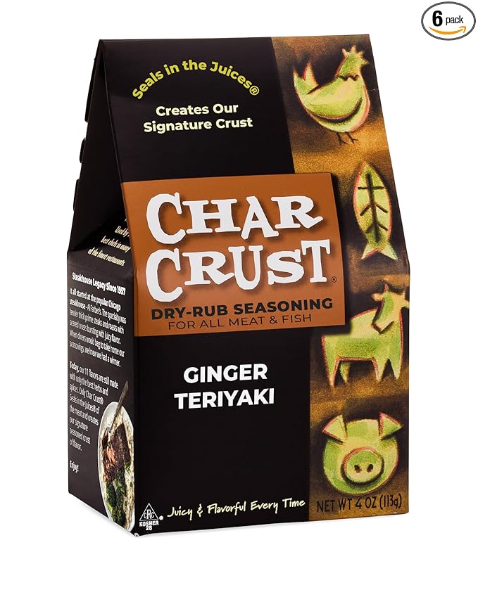Char Crust Dry-Rub Seasonings Ginger Teriyaki | All-in-one seasonings | Perfect for Chicken, Shrimp, Salmon, Pork, and Wings | Signature Crust that Seals in the Juices, 4 Ounce (Pack of 6)