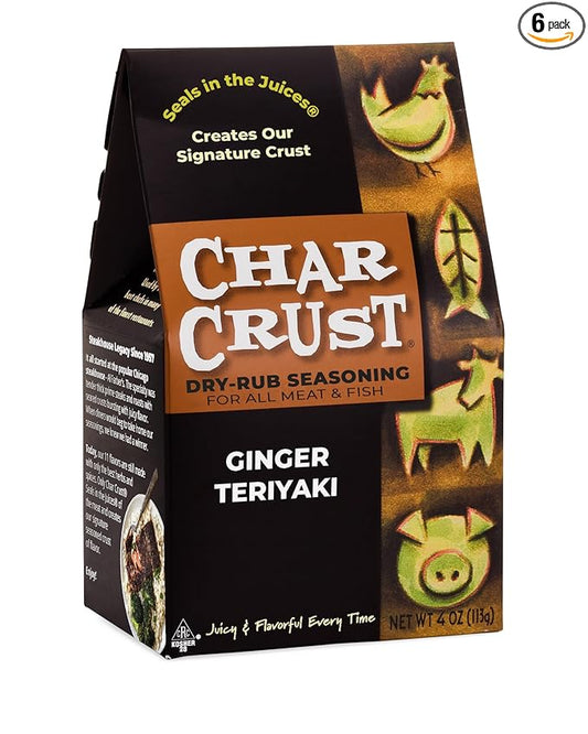 Char Crust Dry-Rub Seasonings Ginger Teriyaki | All-in-one seasonings | Perfect for Chicken, Shrimp, Salmon, Pork, and Wings | Signature Crust that Seals in the Juices, 4 Ounce (Pack of 6)
