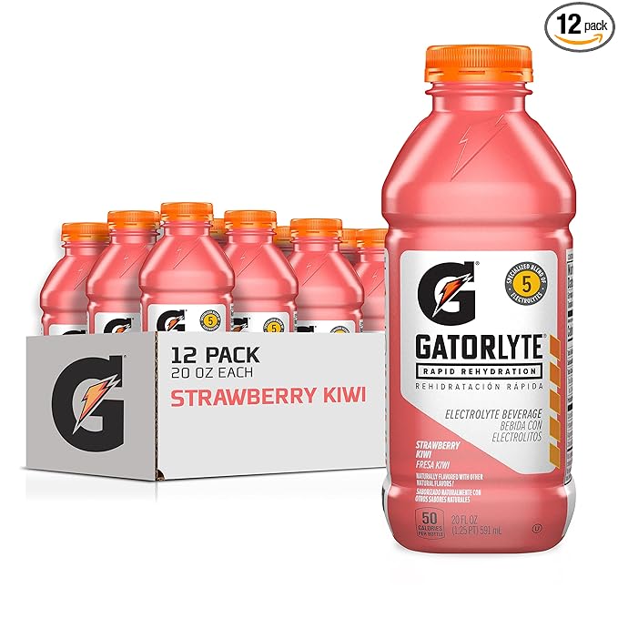 Gatorlyte Rapid Rehydration Electrolyte Drink, Strawberry Kiwi, Specialized Blend of 5 Electrolytes, Lower Sugar, No Artificial Sweeteners, No Artificial Flavors, 20 fl oz Bottles (12 Pack)