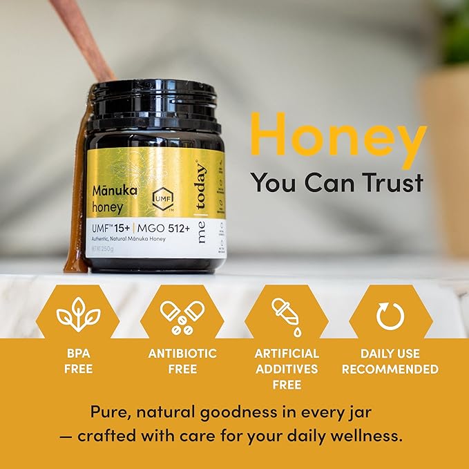 Me Today Manuka Honey, UMF 15+/MGO 512+ from New Zealand Authentic, Raw & Unpasteurized Honey | Raw Manuka Honey for Daily Wellness Support | Delicious Honey Crafted by Bees in 8.8oz