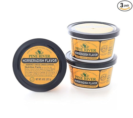 Pine River Cheese Spreads 3-Pack | (3) 8 oz Tubs | SHELF-STABLE Gourmet Wisconsin Pub Cheese Spread (Horseradish)