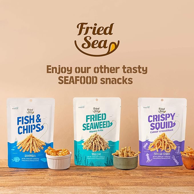 Calamari Chips Made with Real Squid [ 3 PACK ] Crunch + Crispy Healthy Snacks, Low Calorie Finger Food, Asian Snack ON THE GO by [FRIED SEA] <180 calories> Made in Korea
