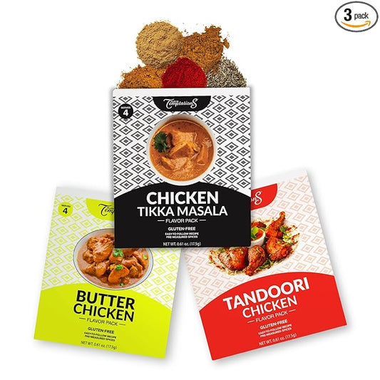 Tikka Masala, Butter Chicken Makhani, Tandoori Chicken Indian food spice kits by Flavor Temptations | Home Cook Authentic Indian Food | Organic, Gluten Free, No Sodium (3 Spice Kits)