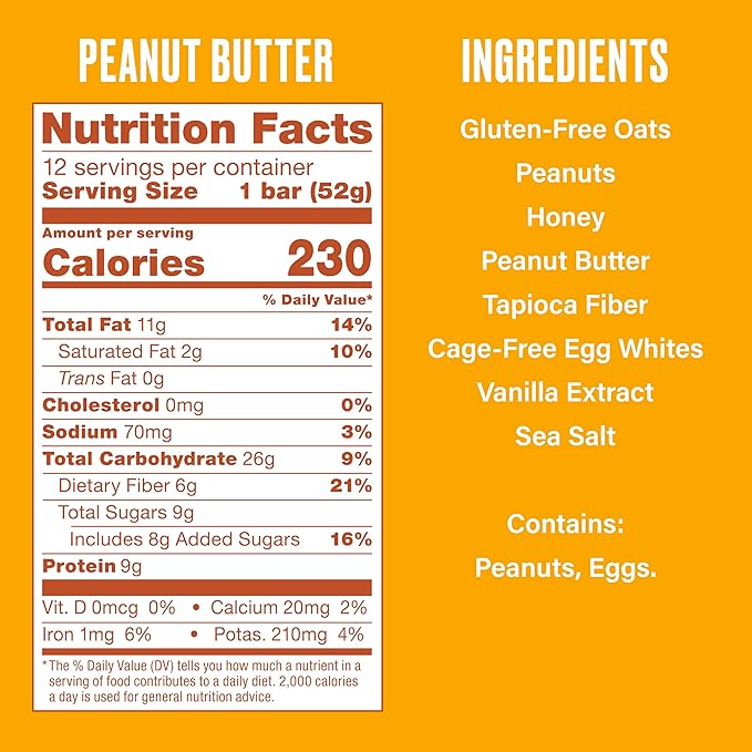Over Easy Peanut Butter Soft and Chewy Oatmeal Breakfast Bars - Granola and Protein Bars - 12 Energy Snack Bars - Clean, Gluten Free, Dairy Free, Soy Free and Kosher