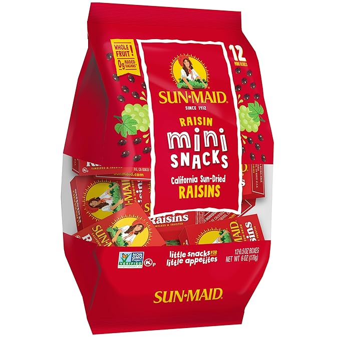 Sun-Maid California Sun-Dried Raisins - (144 Pack) 0.5 oz Snack-Size Box - Dried Fruit Snack for Lunches, Snacks, and Natural Sweeteners