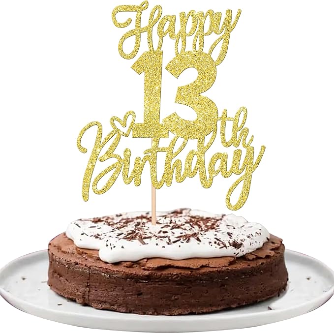 1 PCS Happy 13th Birthday Cake Topper Glitter Cheers to 13 Years Birthday Cake Pick 13 Official Teenager Cake Decoration for Happy 13th Birthday Anniversary Theme Party Decorations Supplies Gold