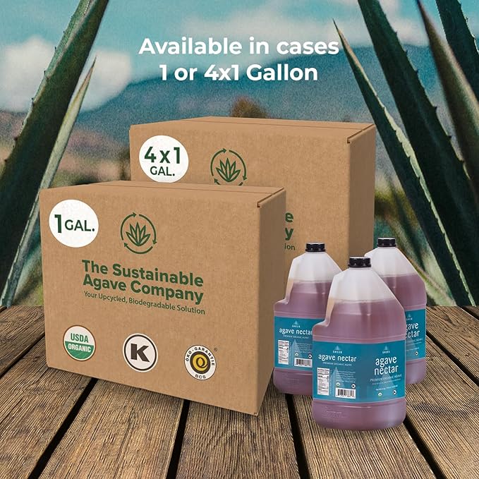 Sustainable Agave Co - Sheer - Agave Nectar - 4 x 1 Gallon Bottles (5kg each) - Raw Sweetener, Sugar-Alternative, Vegan, Non-GMO, Kosher, Gluten-Free Syrup - Bartender's Best Friend