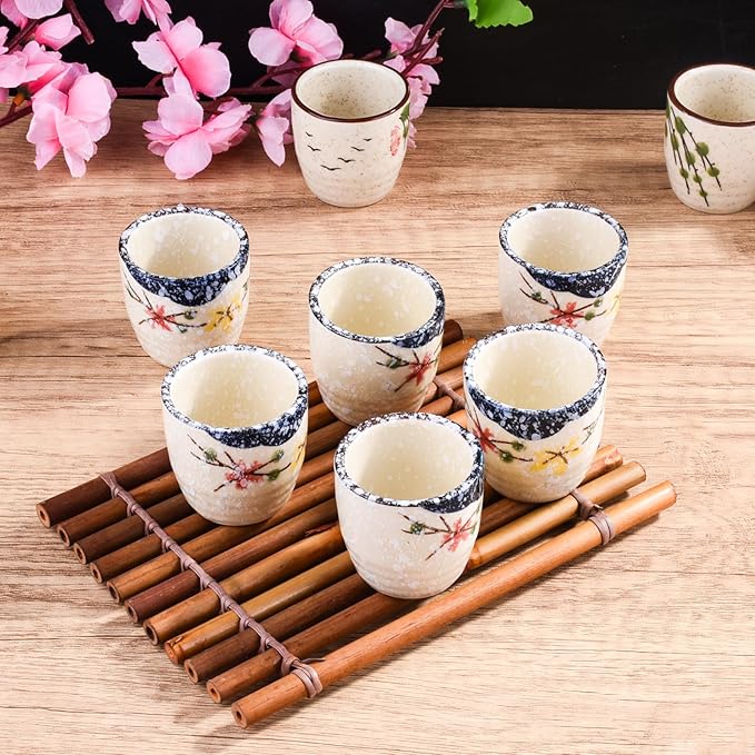 Porcelain Sake Cups, Set of 6 Wine Cups for Japanese Wine