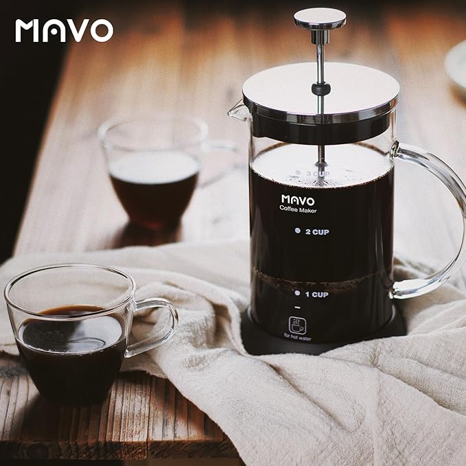 French Press Coffee Maker Stainless Steel Cold Brew Heat Resistant Glass Coffee & Tea Maker with 2 Filter (350ml/12oz)