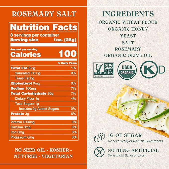 Firehook Baked Crackers, Crackers Rosemary Sea Salt, 8 Ounce