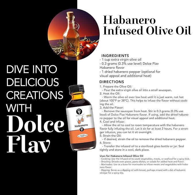 Dolce Flav Natural Habanero Extract (Oil-Soluble) 8 oz ??Kosher, Sugar-Free, Concentrated Spicy Habanero Flavoring for Savory Dishes, Sauces & Confections, Includes Measured Dropper