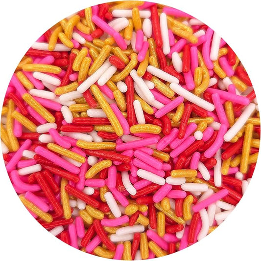 NCS Red, White, Pink, and Gold Edible Jimmies Sprinkles, 8 ounces - Great for Cupcakes, Cookies, Cakes, Cakes Pops, Donuts