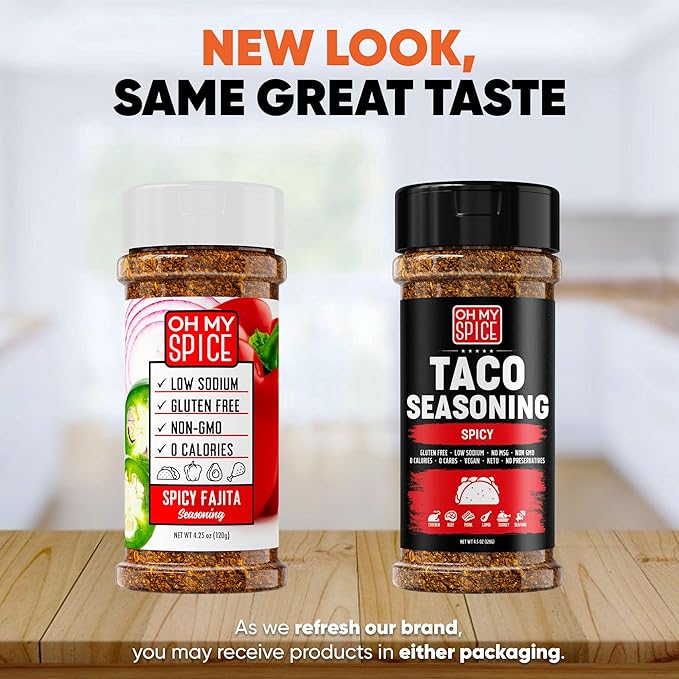 Taco Seasoning Mix Spicy Chili Powder - Gluten Free & Low Sodium Mexican Seasoning Blend for Taco Tuesday Night. Fajita & Burrito Spicy Seasonings. Meat, Chicken & Fish Tacos Hot Spices Topping. 4.5oz