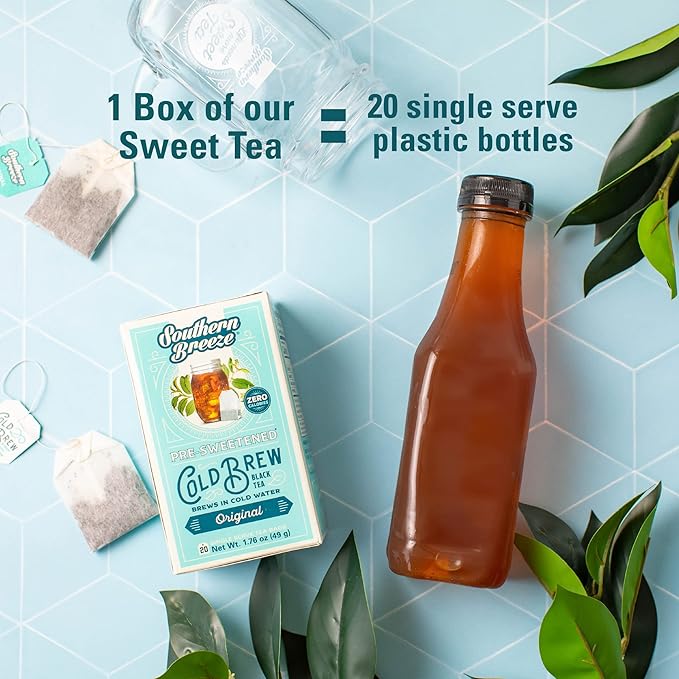 Southern Breeze Cold Brew Sweet Tea Variety Pack Iced Tea with Black Tea and Zero Carbs Zero Sugar, 20 Individually Wrapped Tea Bags, Pack of 4, Sweet Cherry, Blood Orange, Cranberry & Apple Cinnamon