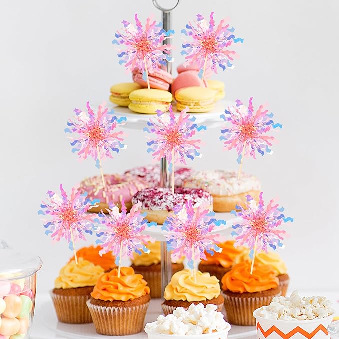 Rsstarxi 30 Pack Foil Firework Cupcake Toppers Birthday Party Decorations Sparkle Tinsel Cocktail Food Fruit Toothpick for New Years Valentine's Day Wedding Birthday Party Decorations