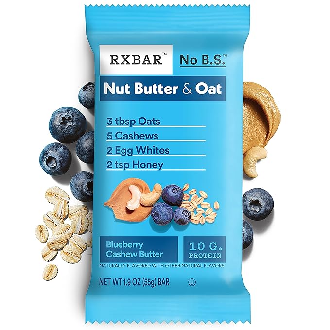 RXBAR Nut Butter and Oat Protein Bars, Protein Snacks, Snack Bars, Blueberry Cashew Butter, 23.2oz Box (12 Bars)
