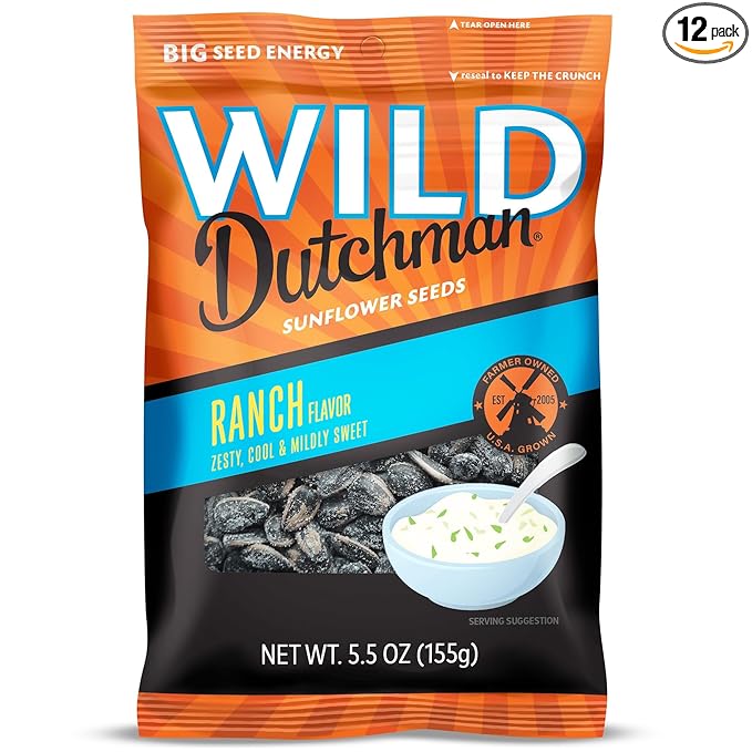 Wild Dutchman, Roasted Sunflower Seeds, Mouth Friendly Recipe for All Day Snacking, Ranch, 5.5 oz (Pack of 12)