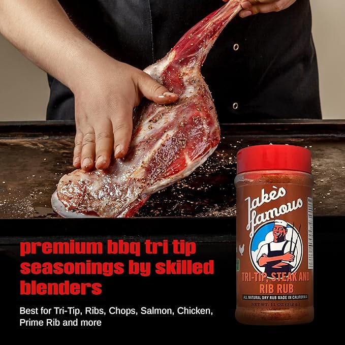 Jake's Righteous Rubs Tri Tip, Steak & Rib Rub 11 Oz All Purpose, Brown Sugar BBQ Seasoning for Beef, Pork, Chicken, Ribs, Prime Rib, Gluten-Free, No MSG (Pack of 1)