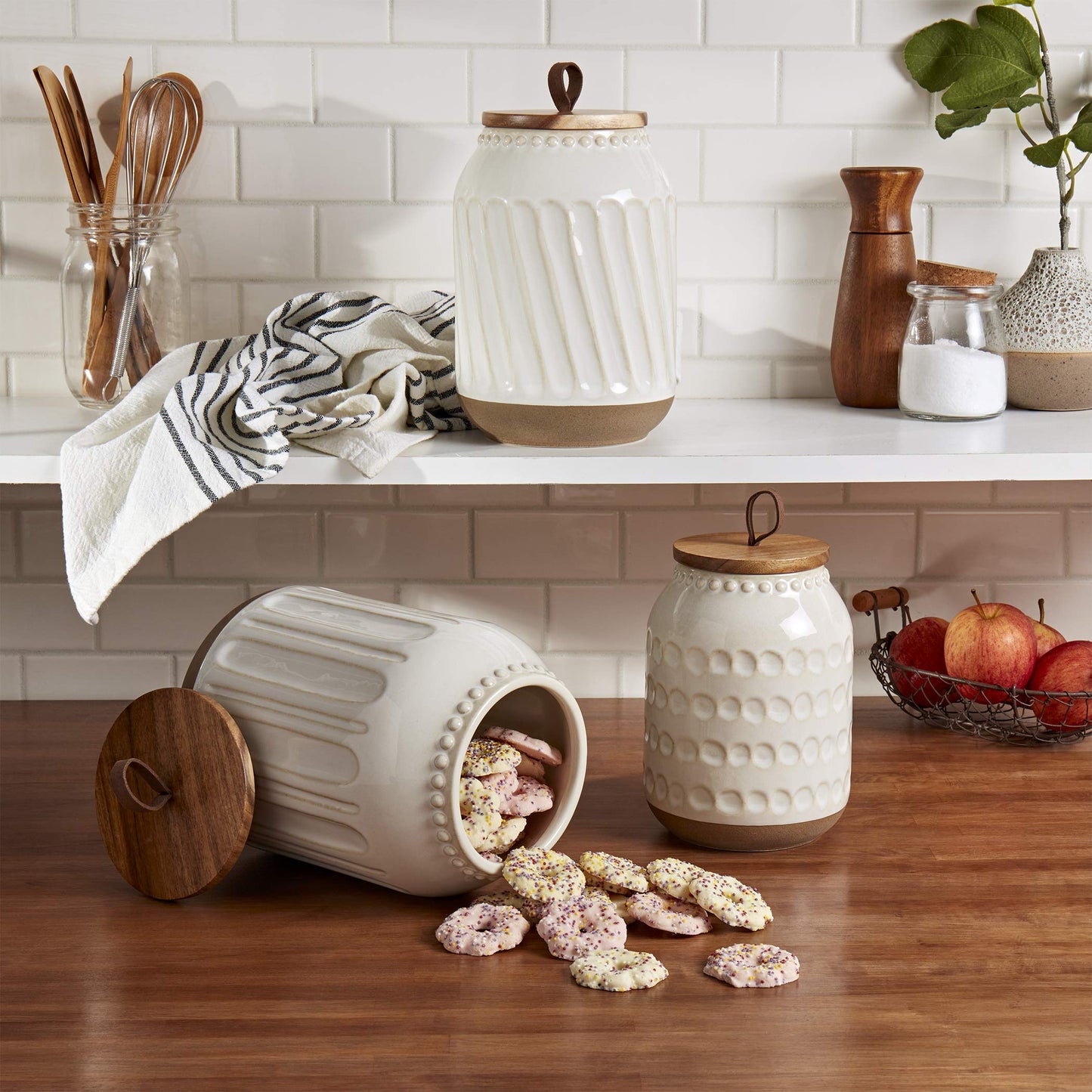 TTU Tabletops Gallery Ceramic Canister Collection- Stoneware Designed Kitchen Storage Embossed