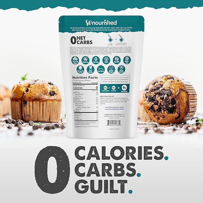 So Nourished Monk Fruit Sweetener with Allulose Granular - 1:1 Sugar Substitute, Keto - 0 Calorie, 0 Net Carb, Non-GMO (2.5 lb / 40 oz)