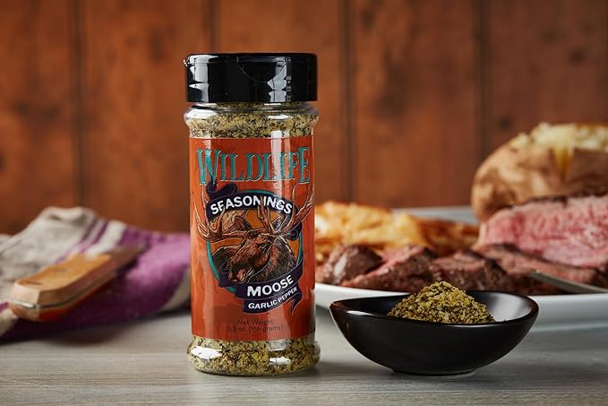 Wildlife Seasonings Moose Garlic Pepper - Versatile Blend Seasoning for Steaks, Poultry, Vegetables, and Wild Game, Perfect for Grilling or Cooking with Bold Garlic Flavor