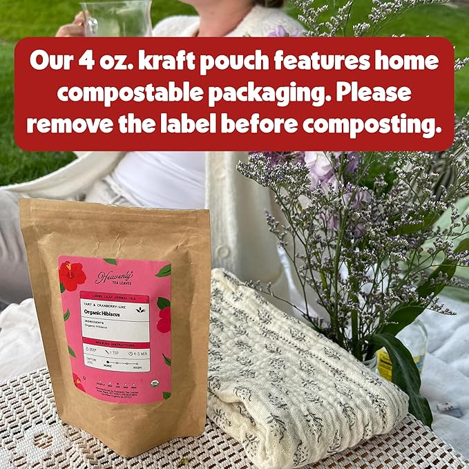 Heavenly Tea Leaves Organic Hibiscus, Loose Leaf Herbal Tea, 4 oz. (Approx. 50 Cups of Tea) ??Tart, Fruity, Caffeine Free Herbal Tisane ??Delicious Hot or Iced ??Premium Quality Wellness Support