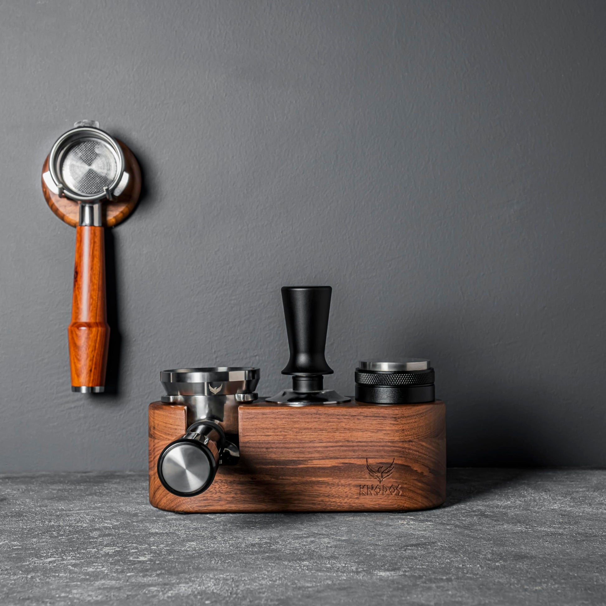KNODOS Espresso Tamping Station 54mm For Breville Espresso Machine Accessories,Rosewood Portafilter