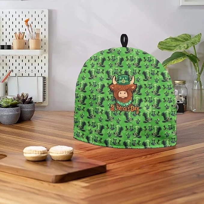 St. Patrick's Day Tea Cozy for Kitchen Home Tea Pot Lucky Irish Shamrock Insulation Teapot Cozies Tea Pot Cover Kitchen Accessory for Hounsewife Gift Tea Pot Cover