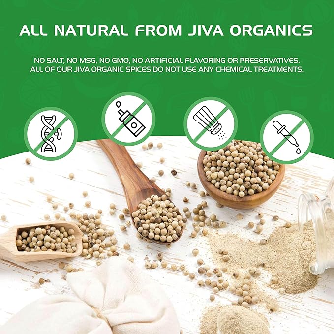 Organic White Peppercorns Whole 14Oz Bulk Bag - Non-GMO, Pure Whole Peppercorns for Grinder Refill by Jiva Organics