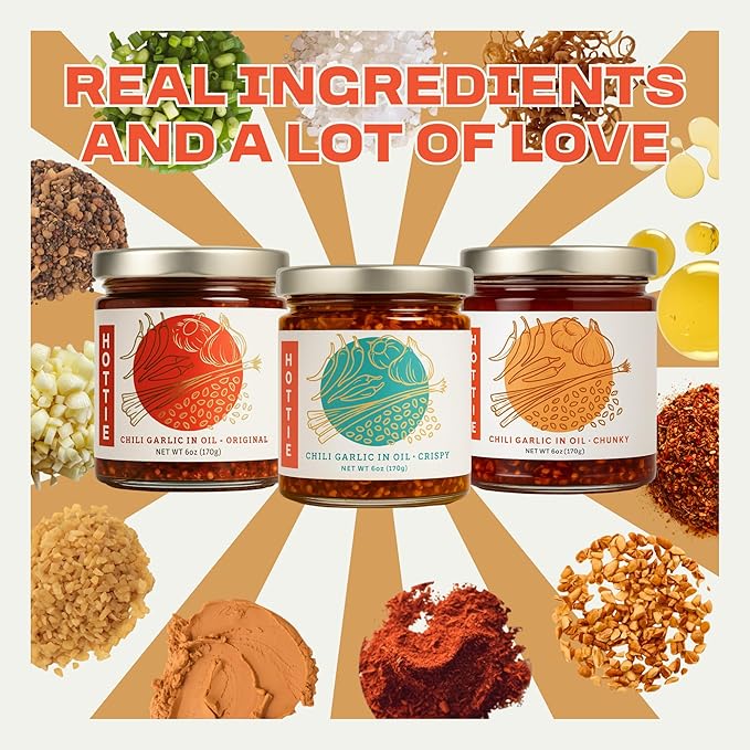Umami Hottie Trio - Japanese Chili Oil Combo Pack | Chunky, Crispy & Original Flavors | Vegan, Gluten-Free, Hot Chilli Oil for Noodles, Ramen, Dumplings & More | Flavor Bomb 3-Pack (6 oz Each)