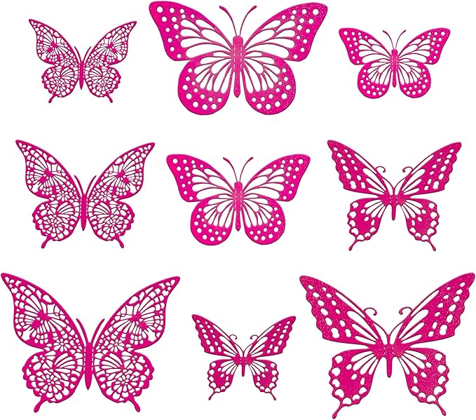 Gyufise 36 Pack Laser Purple Red Glitter 3D Butterfly Cupcake Toppers Hollow Cake Decorations for Birthday Wedding Fairy Party Wall Sticker Decal