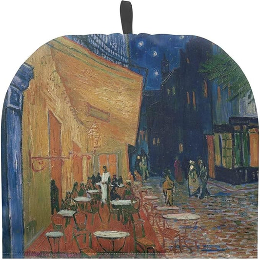 Tea Cozy for Teapot Insulated Decorative Kettle Cover with Handle Oil Painting Dust Cover Lightweight Extra Thick Tea Pot Cover Dome Shaped for Keeping Warm Can Hung and Folded (Blue)