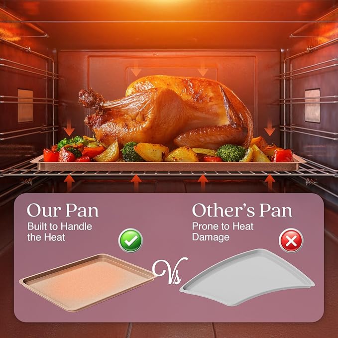 3 Cookie Sheets for Baking + Cooling Rack, Non Stick Baking Sheet Set with Cookie Cooling Rack - Half/Quarter/Jelly Roll Pan with Wire Rack, Sheet Pan Set of 3, Non Toxic Baking Sheets for Oven.