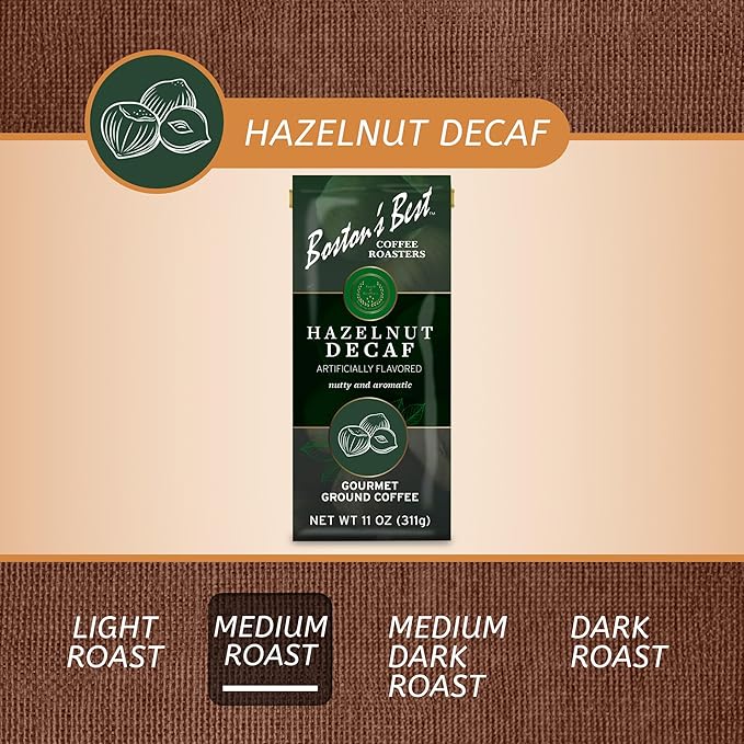 Boston???Best Coffee - Hazelnut Decaf Gourmet Coffee, Delicious Medium Roast Coffee, Nutty Premium Ground Coffee, 11 oz. / 311 g Coffee Bag